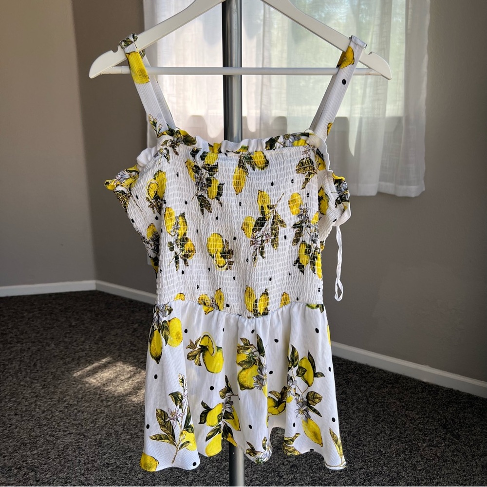 City Chic White and Yellow Lemon Floral Smocked Blouse